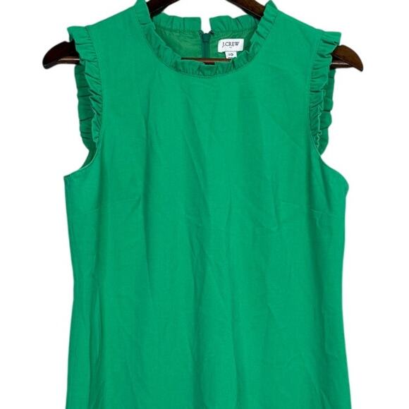 J. Crew Sleeveless Ruffle Neck Knee Length Sheath Dress 10 Modern Kelly Green - Picture 3 of 16